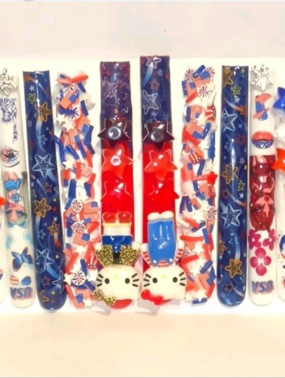 Hand CRAFTED 6XL Patriotic Red, White & Blue Press-On Nails - Star & Flag